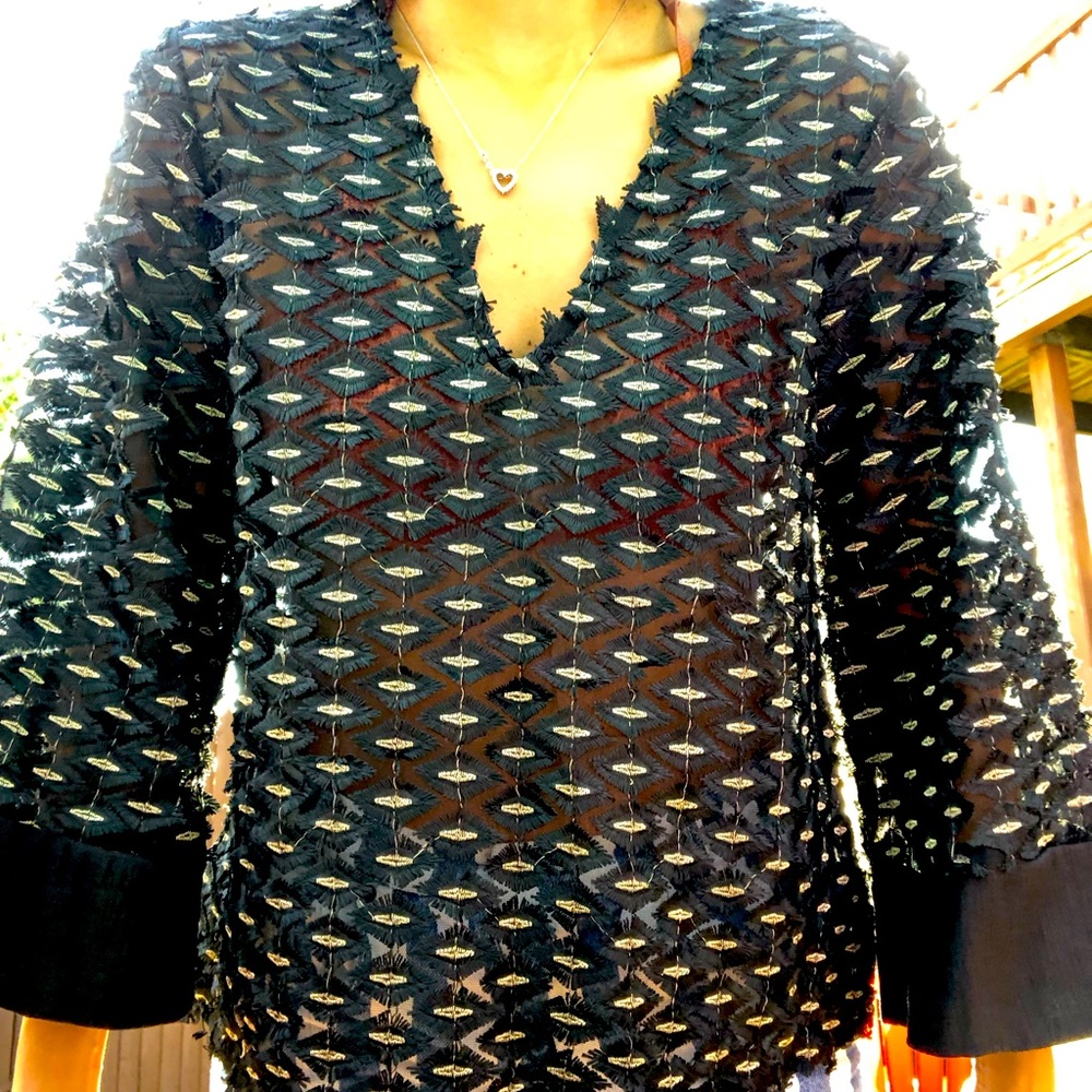 Boutique sheer 3/4 bell sleeve top